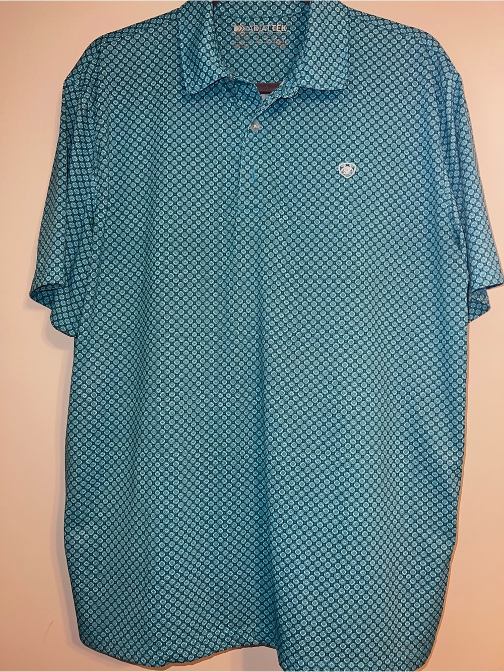 Ariat Tek Men’s AOP Teal Geometric Performance Polo Shirt Large